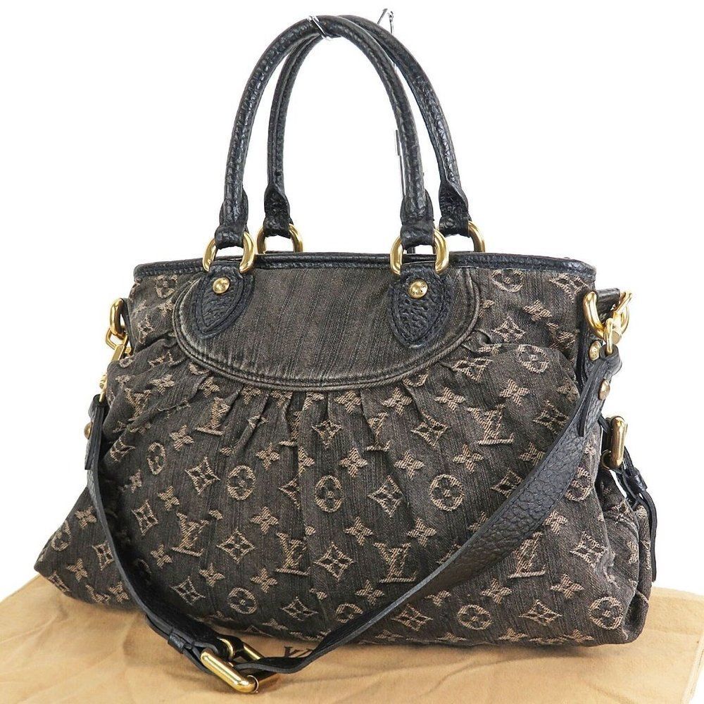 Neo Cabby MM Black Denim Monogram Hand Shoulder Bag